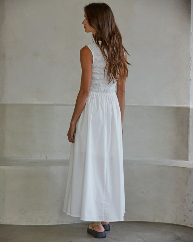 Nicola Sleeveless Square Neck Smocked Midi Dress