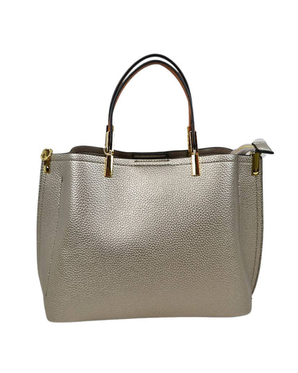 Gold Detailed & Brown Handled Textured Bag