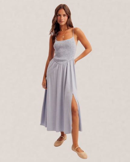 Smocked Corset Spaghetti Strap Midi Dress