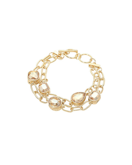 Shaped Bezel Crystals Double Gold Chain Link Toggle Bracelet