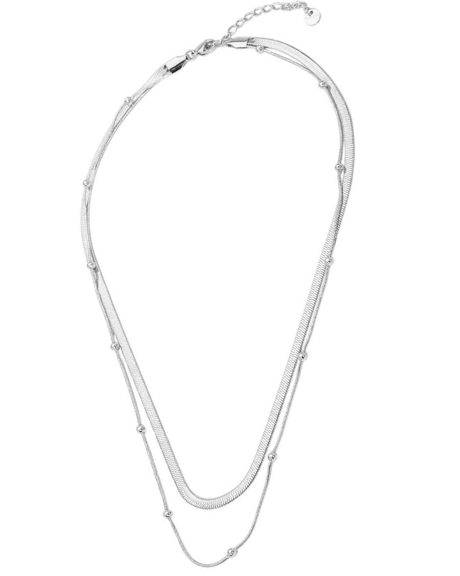 Herringbone Spaced Beaded Chain Double Layered Necklace