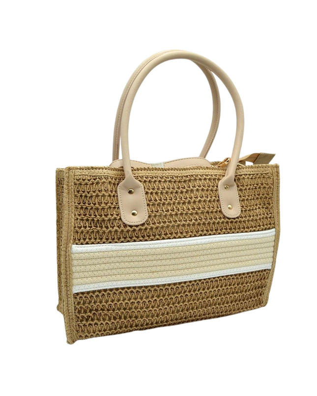 Middle Crochet Stripe Straw Shoulder Bag