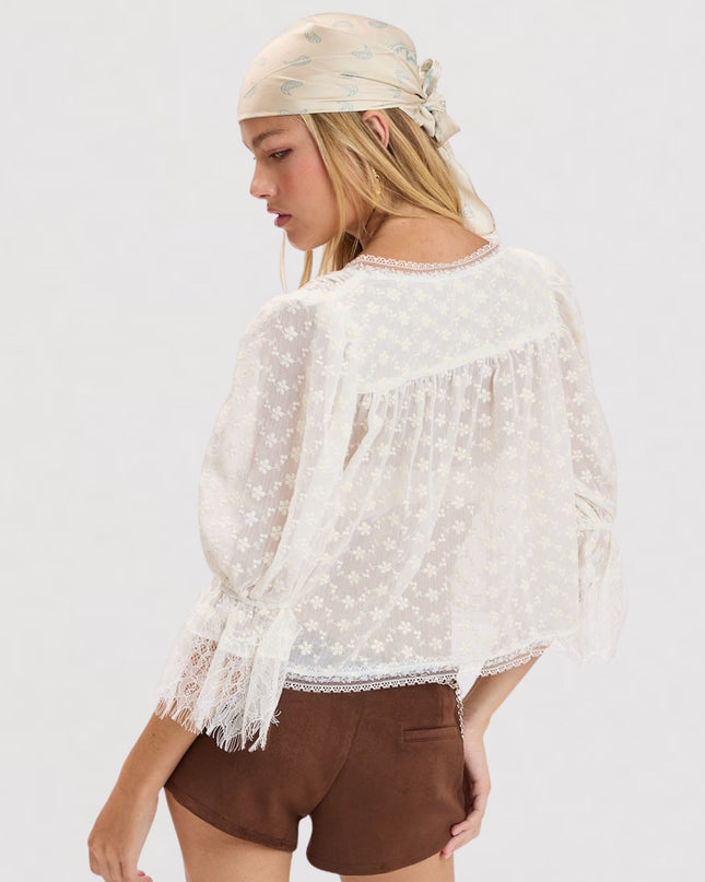 Embroidered Half Sleeve Crop Blouse Top