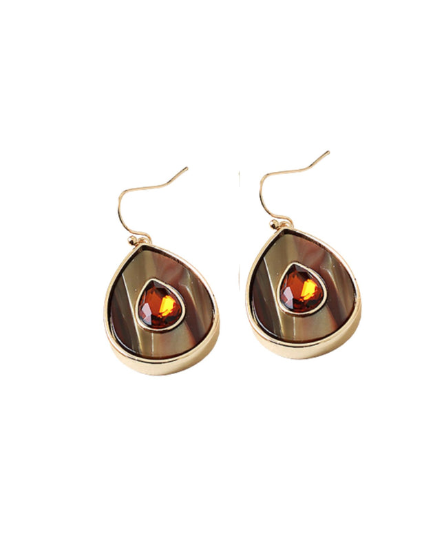 Enamel Crystal Inlay Teardrop Earrings