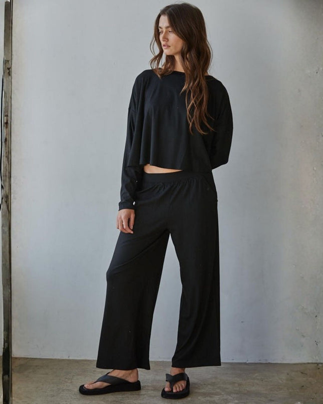 Daily Ease Elastic Waist Wide Leg Pants