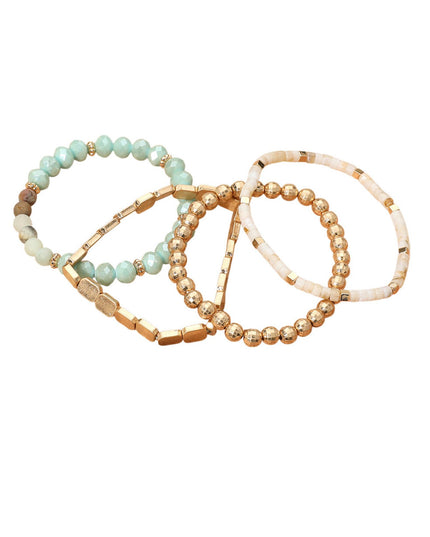 Metal Faceted Beaded Stretch Gold Layered Bracelets 4 Set