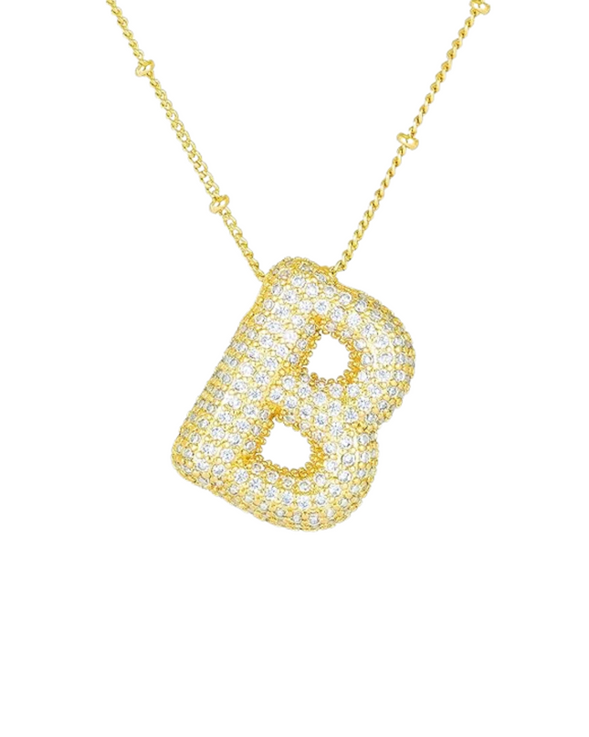 Rhinestone Bubble Initial Necklace