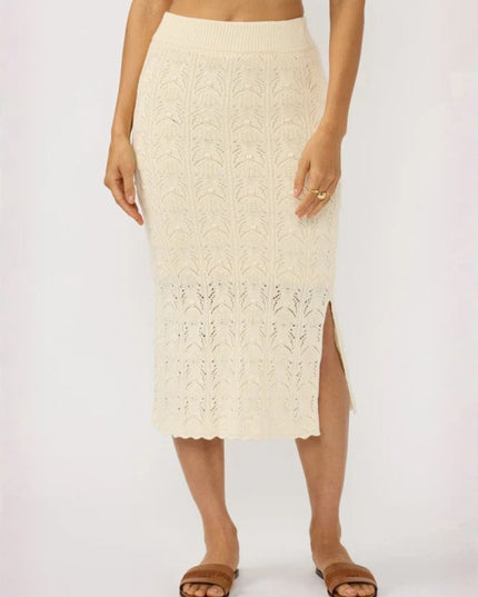 Harley Pointelle Ribbed Waist Side Slits Midi Skirt