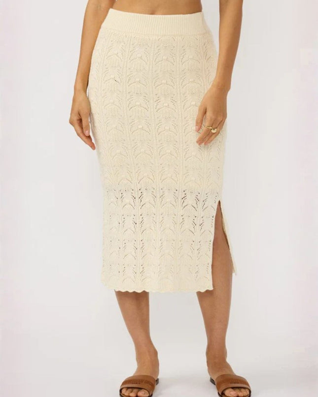Harley Pointelle Ribbed Waist Side Slits Midi Skirt