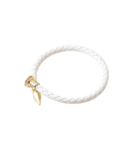 Gold CZ Nail Tip Braided Leather Bracelet