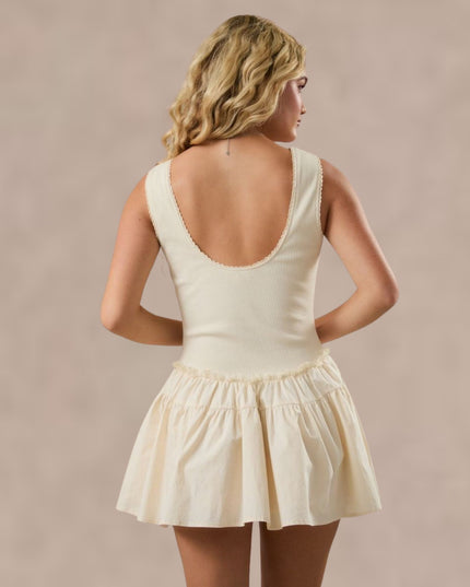 Contrast Detail U Neck Sleeveless Mini Dress