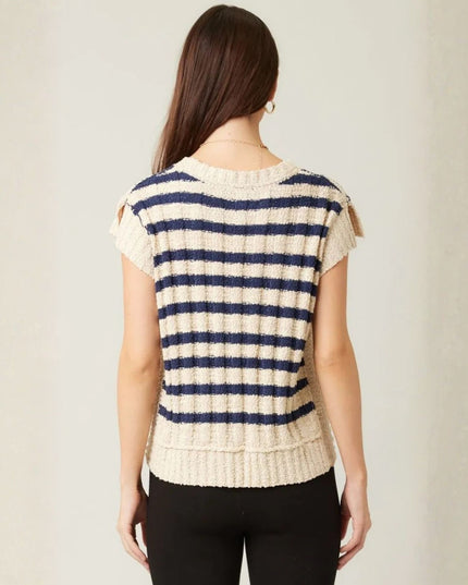 Striped Short Sleeve Lightweight Knit Sweater