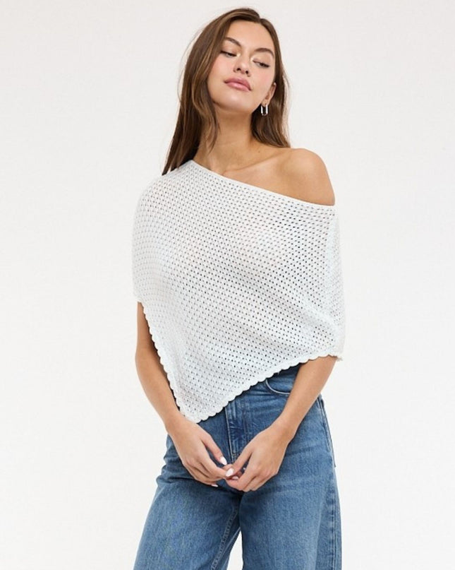 Crochet Knit One Shoulder Half Sleeve Poncho Top