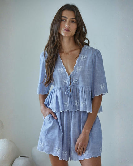 Celestine Pin Stripe Scallop Edge Shorts