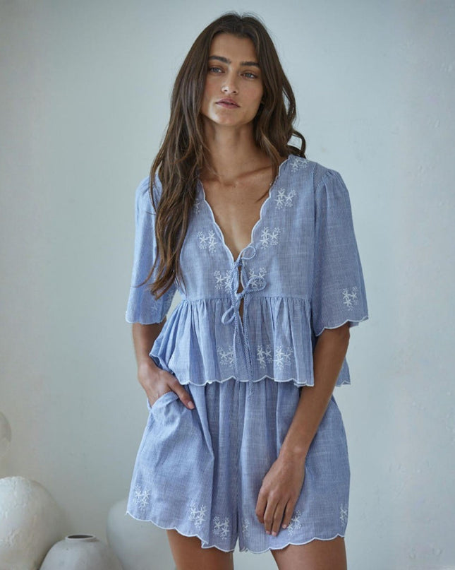 Celestine Pin Stripe Scallop Edge Shorts