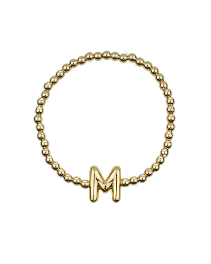 Bubble Initial Ball Gold Stretch Bracelet
