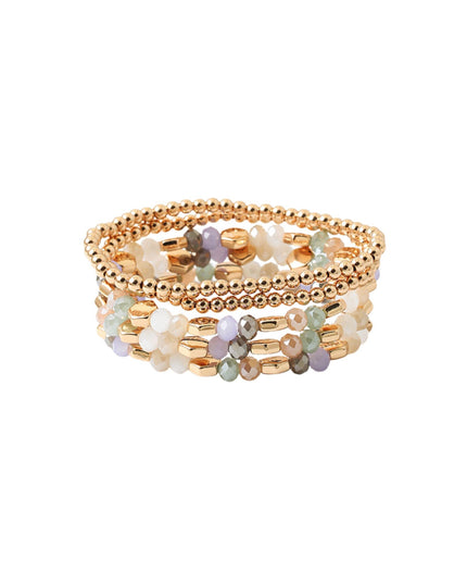 Gold Hexagon Bead Faceted Metal Ball Beaded 5 Bracelet Set