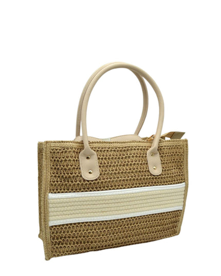 Middle Crochet Stripe Straw Shoulder Bag