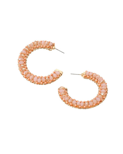 Seed Beaded Gold Wire Wrapped Hoop Earrings