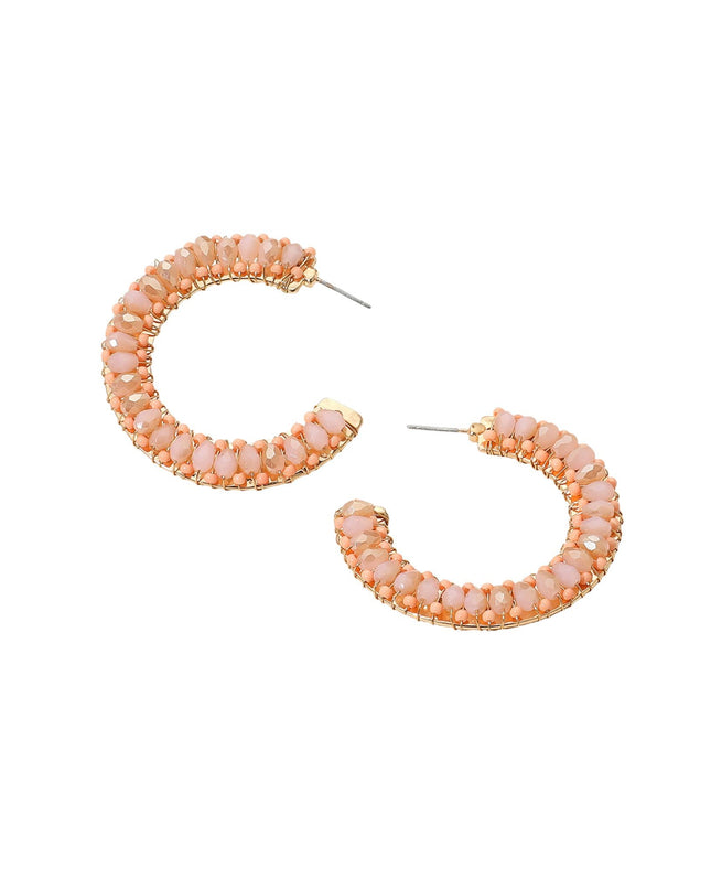 Seed Beaded Gold Wire Wrapped Hoop Earrings