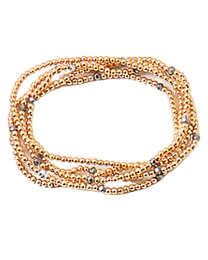 Spaced Tiny Crystal Gold Ball Bead 5 Bracelet Set