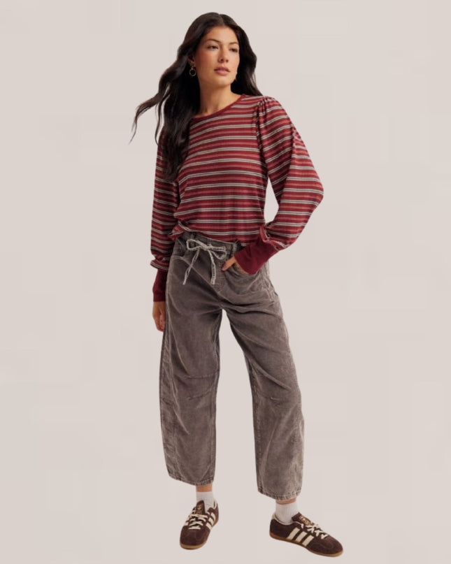 Barrel Fit Tie Waist Corduroy Pants
