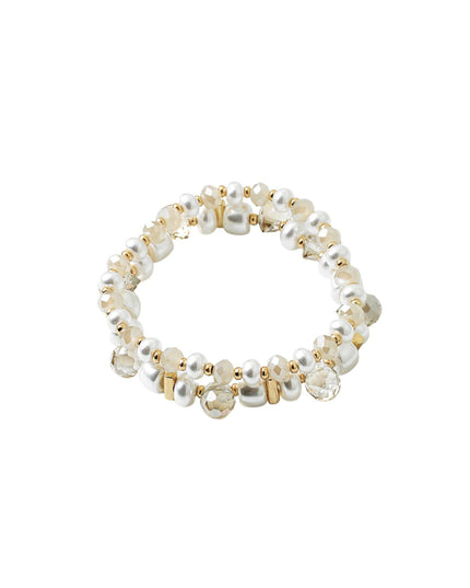 Pearl Faceted Gold Beaded 2 Bracelet Set