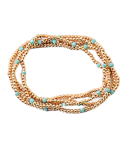 Spaced Tiny Crystal Gold Ball Bead 5 Bracelet Set