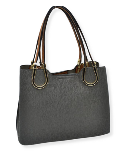 Structured Black & Gold Detailed Handle Handbag