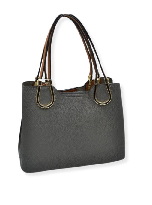 Structured Black & Gold Detailed Handle Handbag