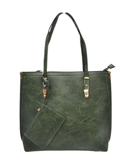 Large Tote With Gold Buckle Strap And Wristlet