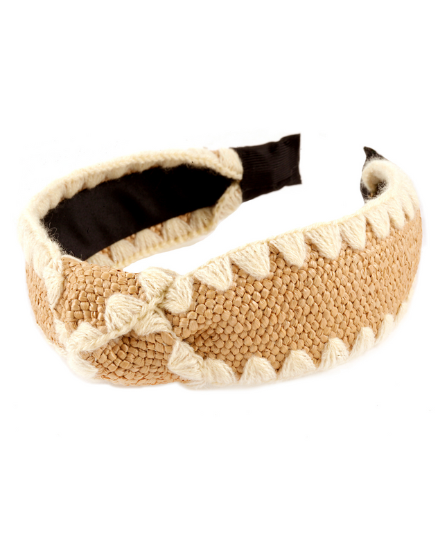 Ric Rac Trim Knotted Rattan Headband