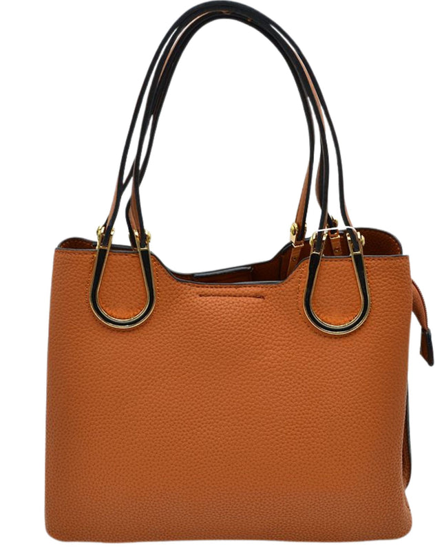 Structured Black & Gold Detailed Handle Handbag