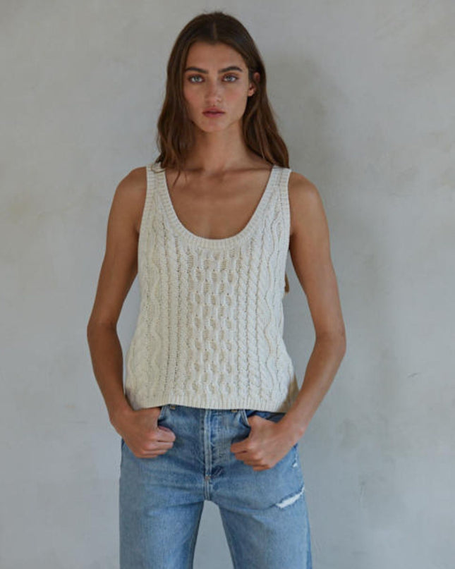 Sunday Drive Sleeveless Cable Knit Sweater Tank Top