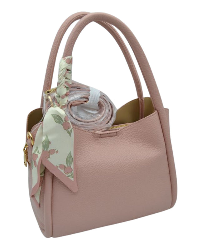 Scarf Detail Pebbled Vegan Leather Satchel Handbag