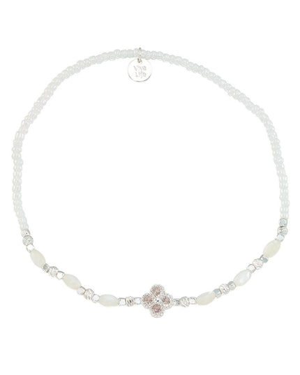 Crystal Clover White Seed Beaded Anklet