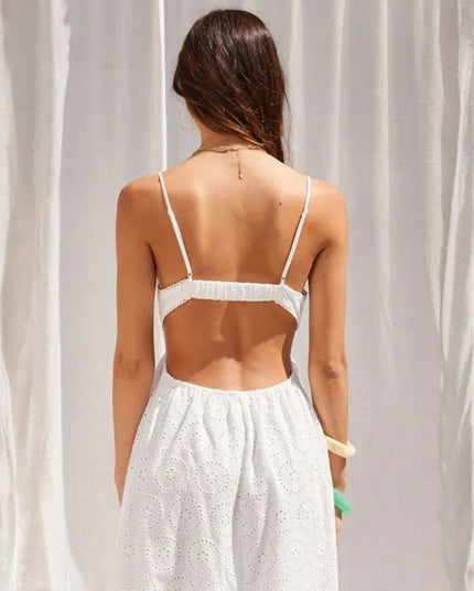 Eyelet Embroidery V Neck Spaghetti Strap Maxi Dress