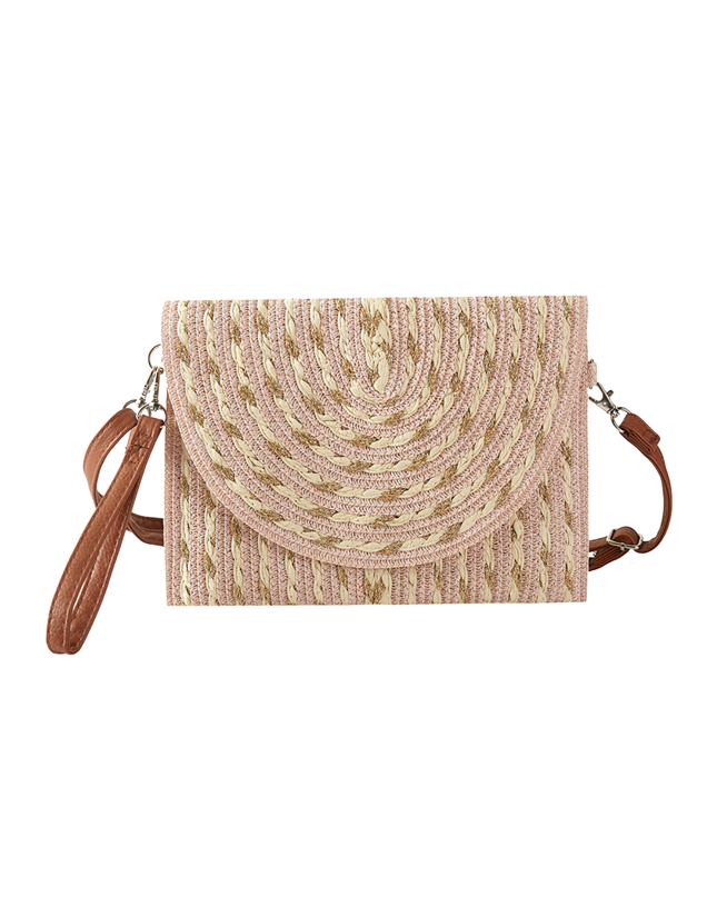 Gold Threads Mixed Straw Envelope Crossbody Clutch Bag