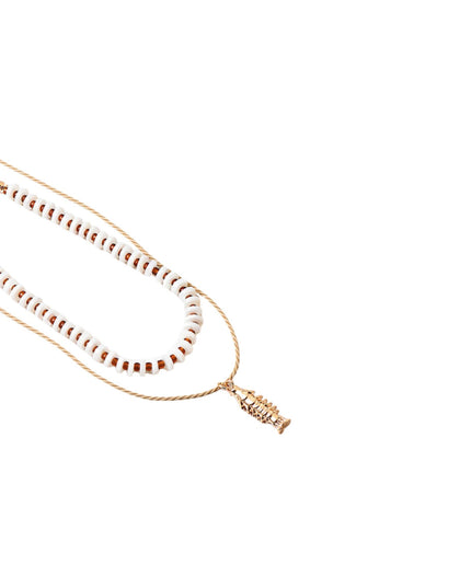 Shell Beaded Layered Fish Necklace