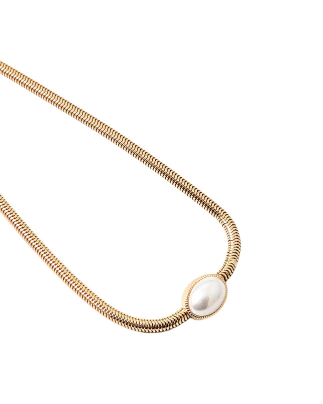 Oval Bezel Pearl Omega Chain Choker Necklace