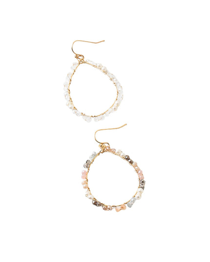 Beaded Gold Metal Open Teardrop Earrings