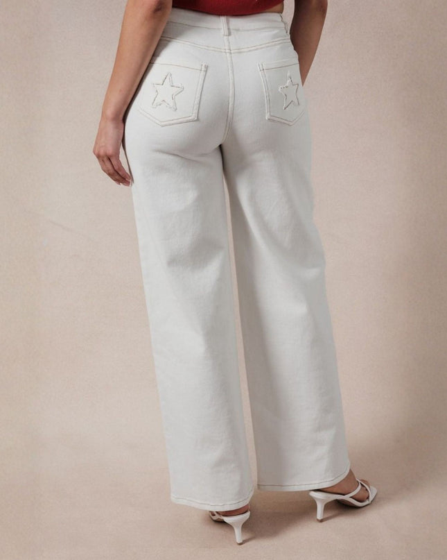 Embroidered Star Pocket Contrast Stitch Denim Jeans