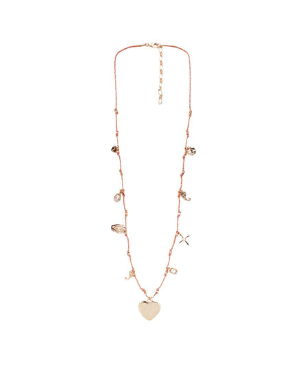 Heart Crystal Disc Gold Charms Bead Threaded Necklace
