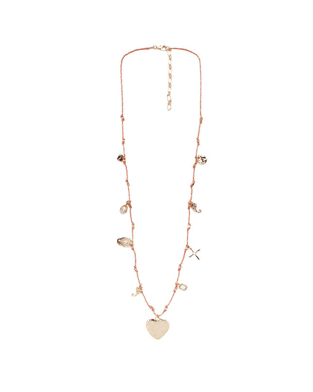 Heart Crystal Disc Gold Charms Bead Threaded Necklace