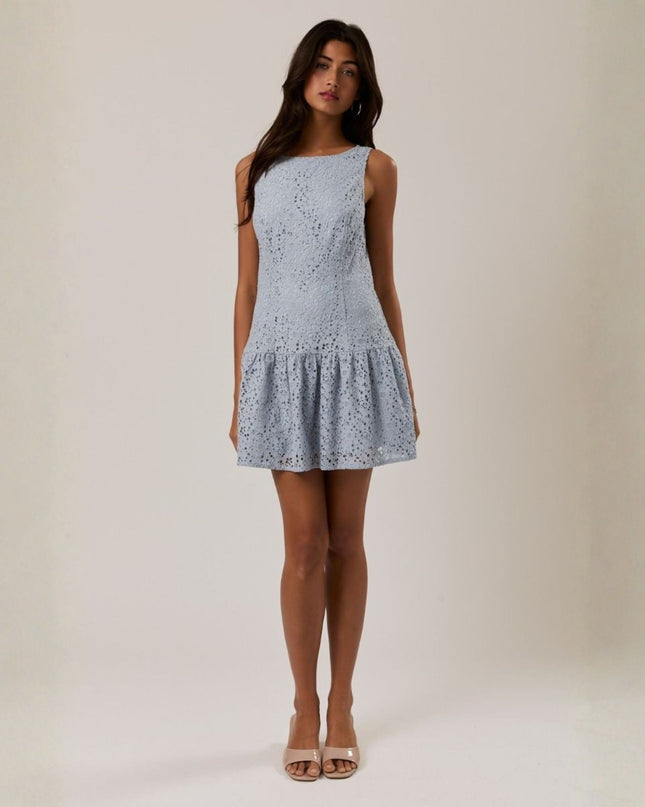 Lace Boat Neck Low Waist Sleeveless Mini Dress