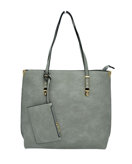Large Tote With Gold Buckle Strap And Wristlet