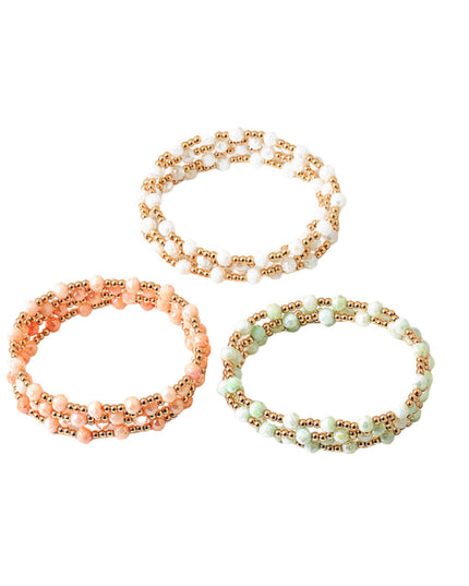 Spaced Faceted Triple Gold Ball Bead 4 Bracelet Set