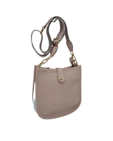 Stripe Strap Button Closure Messenger Bag