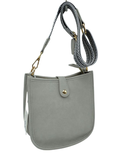 Stripe Strap Button Closure Messenger Bag