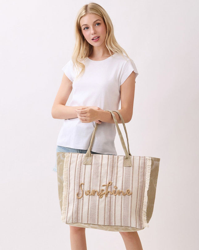 Sunshine Stripe Fringe Tote Bag